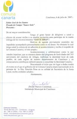 Carta del Sr. Intendente de Canelones  Dr. Marcos Carámbula